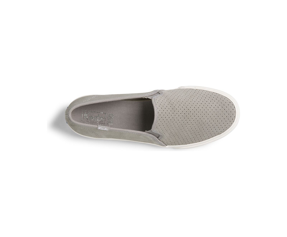 Keds Slip Ons Grey - Double Decker Perf Suede - Womens DOQSCE-750